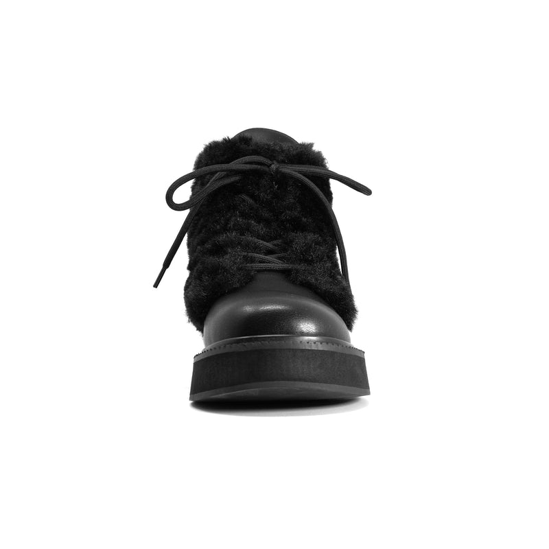 ROAM - Cloud Moto Lace-Up Boot Vegan Leather & Shearling - Black