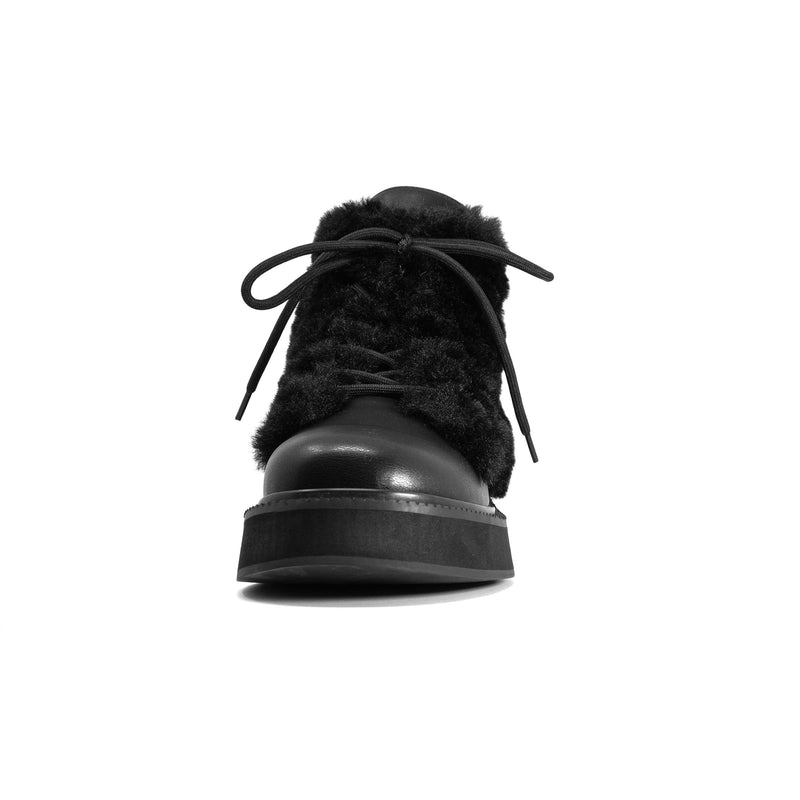 ROAM - Cloud Moto Lace-Up Boot Vegan Leather & Shearling - Black