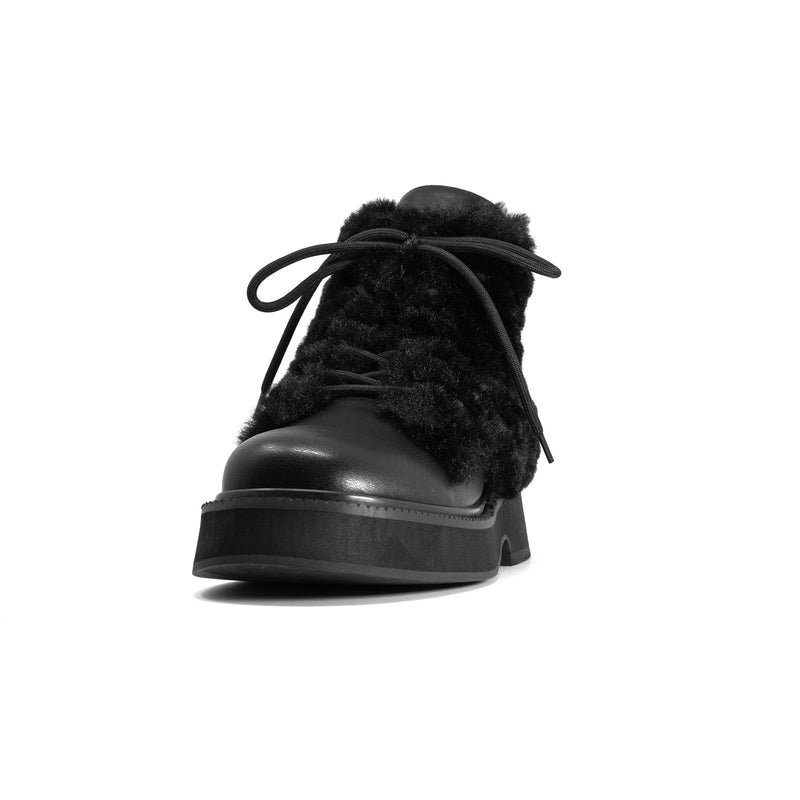 ROAM - Cloud Moto Lace-Up Boot Vegan Leather & Shearling - Black