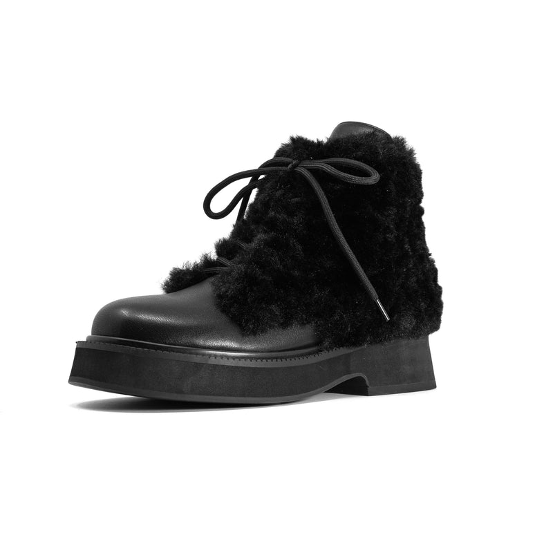 ROAM - Cloud Moto Lace-Up Boot Vegan Leather & Shearling - Black