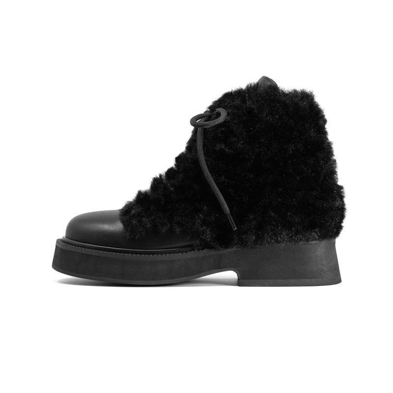 ROAM - Cloud Moto Lace-Up Boot Vegan Leather & Shearling - Black
