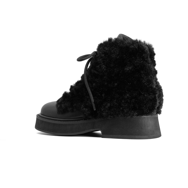 ROAM - Cloud Moto Lace-Up Boot Vegan Leather & Shearling - Black