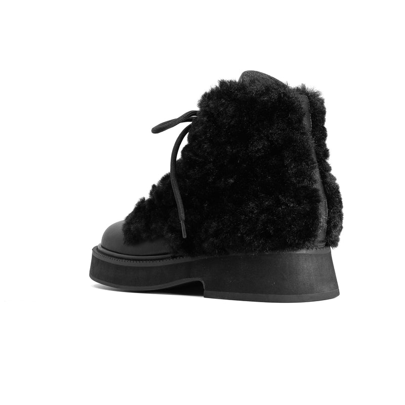 ROAM - Cloud Moto Lace-Up Boot Vegan Leather & Shearling - Black