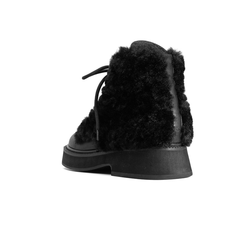 ROAM - Cloud Moto Lace-Up Boot Vegan Leather & Shearling - Black