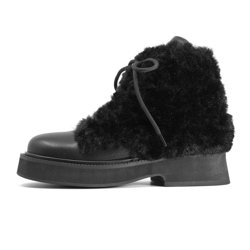 ROAM - Cloud Moto Lace-Up Boot Vegan Leather & Shearling - Black