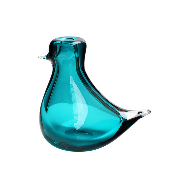 Bird Turquoise - Vase - 7 x 7 x 4 in  -Mouthblown Vase - Whimsical Design