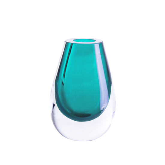 Drop Turquoise Vase - 6 x 4 x 3 in - Mouth-Blown Thick Glass - Eco-Chic Decor