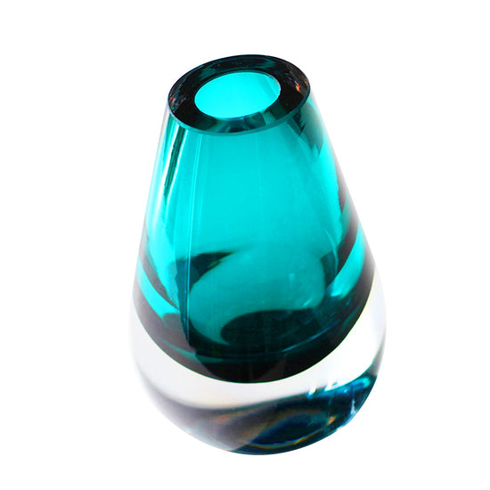 Drop Turquoise Vase - 6 x 4 x 3 in - Mouth-Blown Thick Glass - Eco-Chic Decor