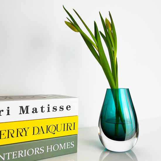 Drop Turquoise Vase - 6 x 4 x 3 in - Mouth-Blown Thick Glass - Eco-Chic Decor