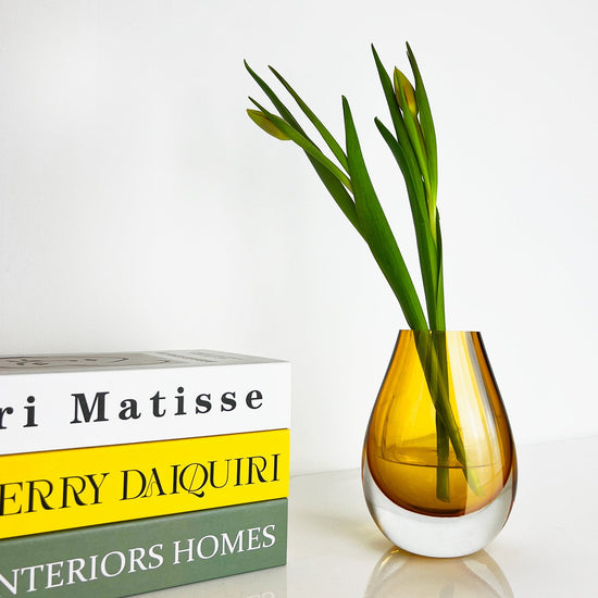 Drop Amber Yellow Vase - 6 x 4 x 3 in - Hand-Blown Thick Glass - Eco-Friendly Elegance