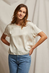 PerfectWhiteTee - Delphine Satin Crewneck Tee - Sugar
