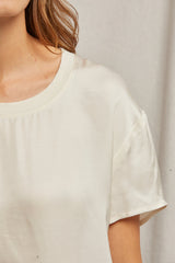 PerfectWhiteTee - Delphine Satin Crewneck Tee - Sugar