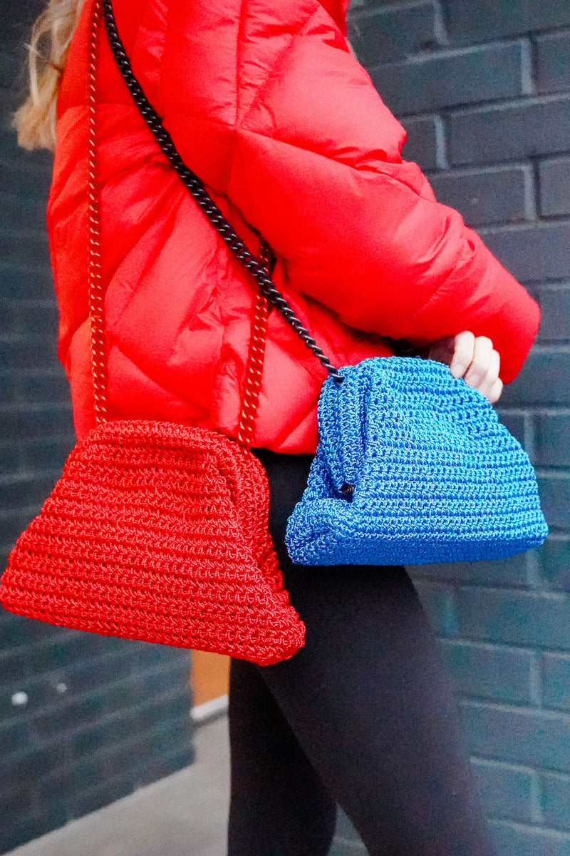 Maria La Rosa - Mini Game Clutch Crochet Metallic - Blue