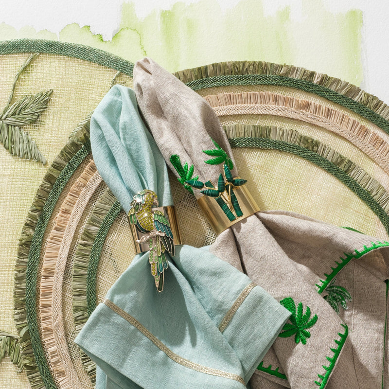 Ruffle edge straw placemats, green, set of four