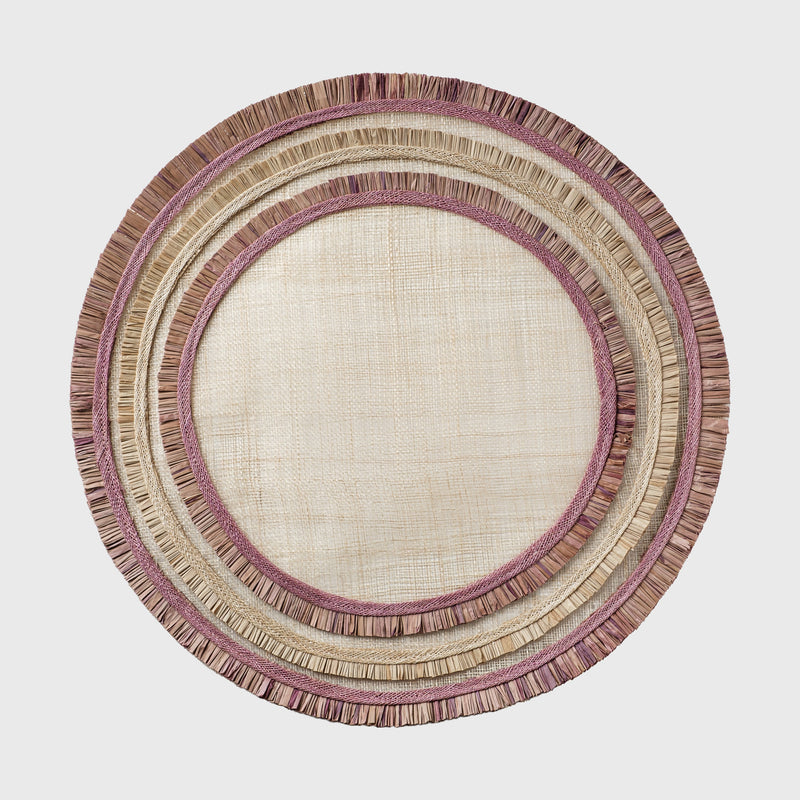 Ruffle edge straw placemats, lilac, set of four