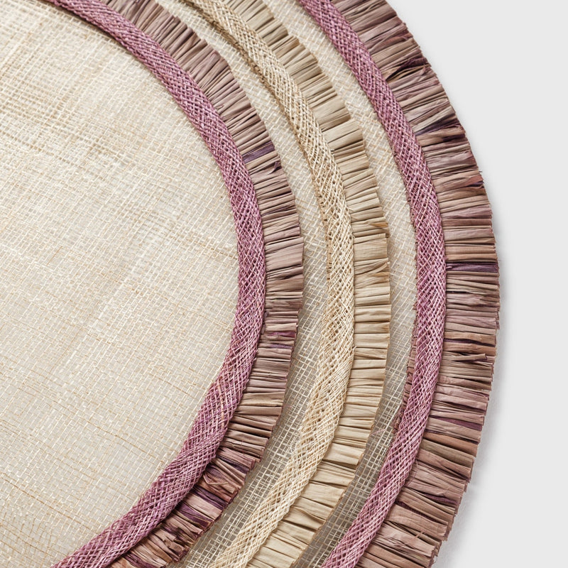 Ruffle edge straw placemats, lilac, set of four