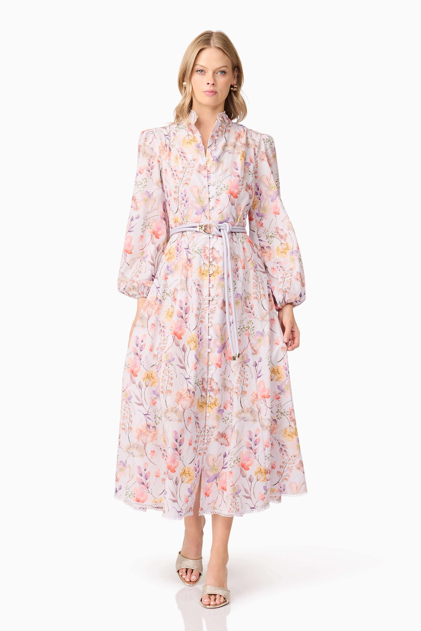 knee length dresses for ladies PRETTYGARDEN Women's Summer Floral Midi Dress Cap Sleeve V Neck Ruffle main image 1