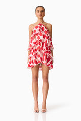 Elliatt - Melia Halter Mini Dress - Pink & Red Floral