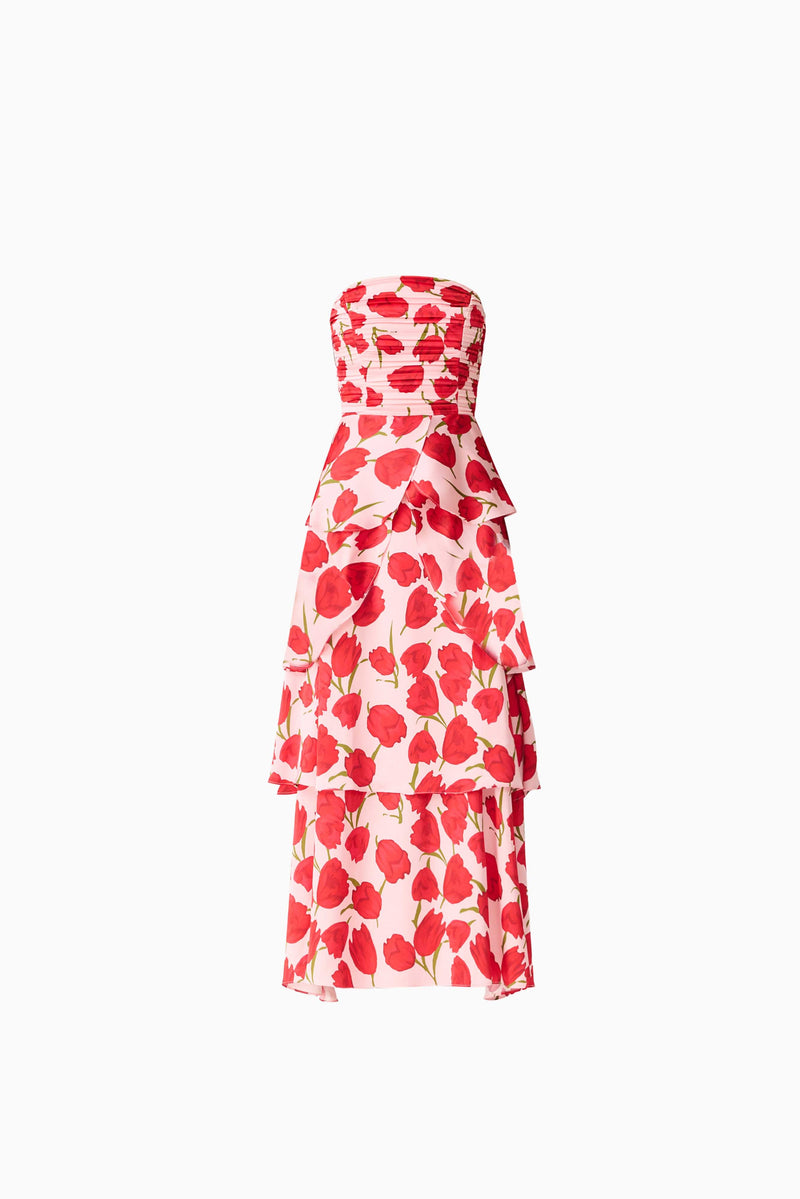 Elliatt - Melia Tiered Gown - Pink & Red Floral