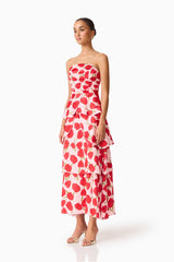 Elliatt - Melia Tiered Gown - Pink & Red Floral