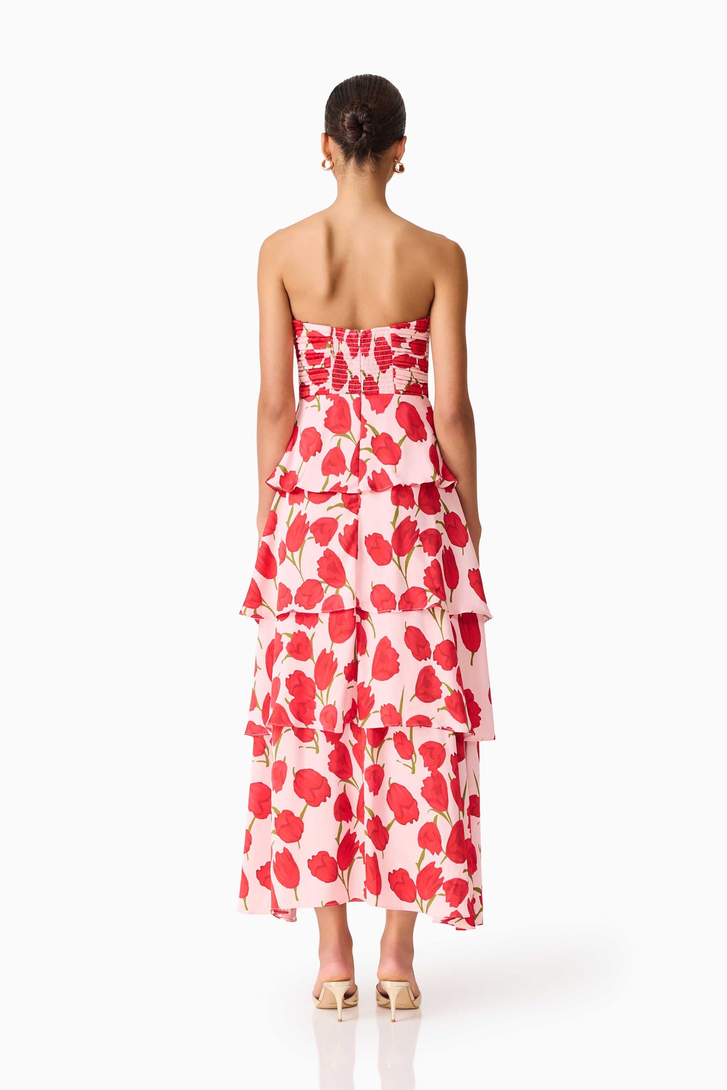 Elliatt - Melia Tiered Gown - Pink & Red Floral