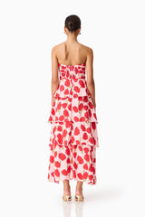 Elliatt - Melia Tiered Gown - Pink & Red Floral