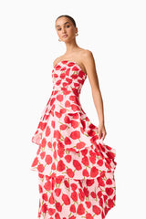 Elliatt - Melia Tiered Gown - Pink & Red Floral