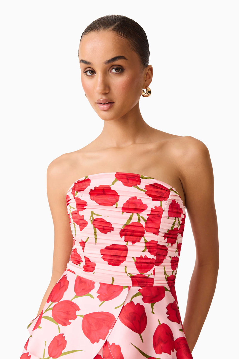 Elliatt - Melia Tiered Gown - Pink & Red Floral