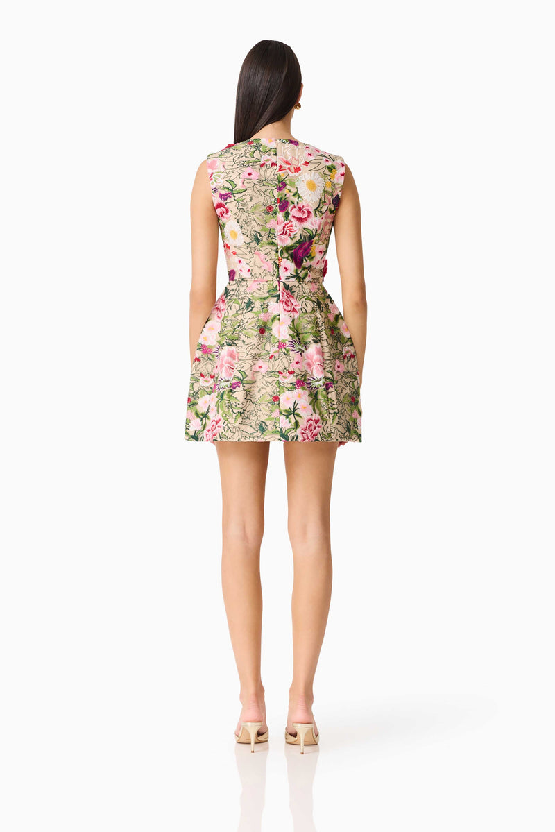 Elliatt - Flora Tulip Mini Dress - Pink & Green Floral