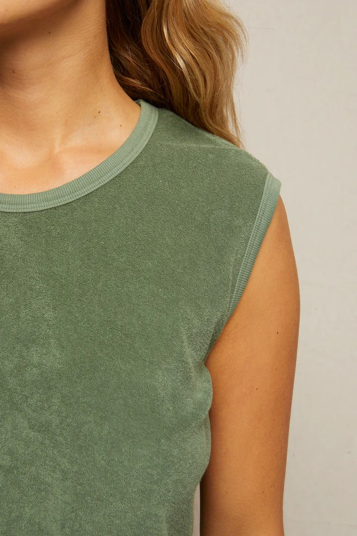 PerfectWhiteTee - Ellie Loop Terry Banded Tank Top - Aloe