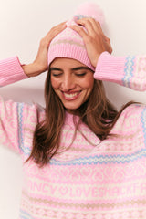 LoveShackFancy - Sanibel Wool Fair Isle Beanie - Peach Dream