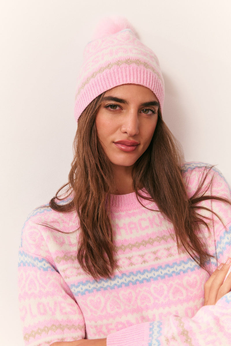 LoveShackFancy - Sanibel Wool Fair Isle Beanie - Peach Dream