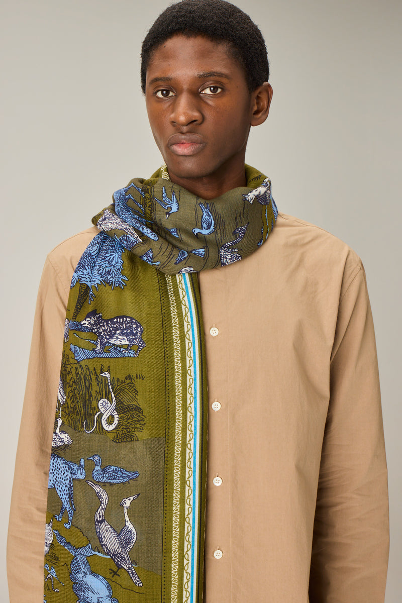 Rêverie Wool Stole in khaki, detail 7