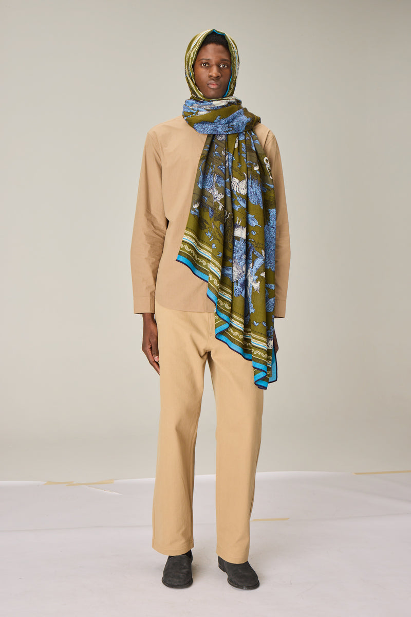 Rêverie Wool Stole in khaki, detail 6