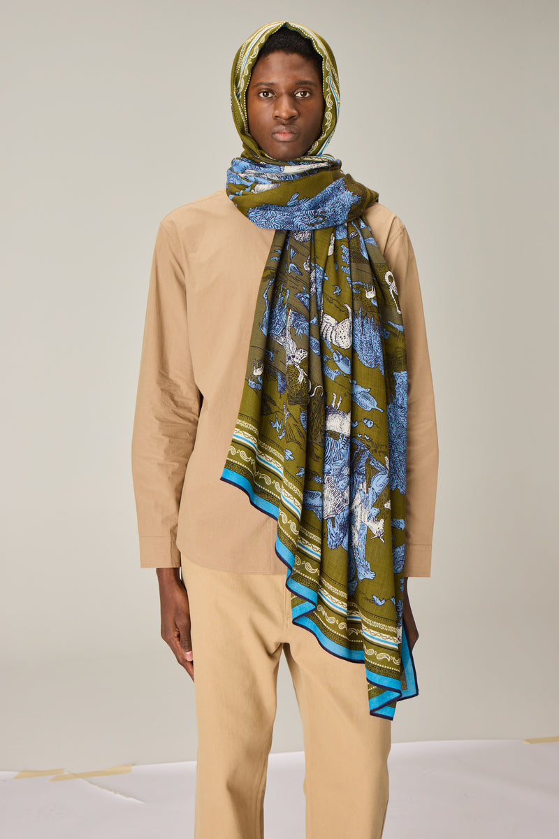 Rêverie Wool Stole in khaki, detail 5