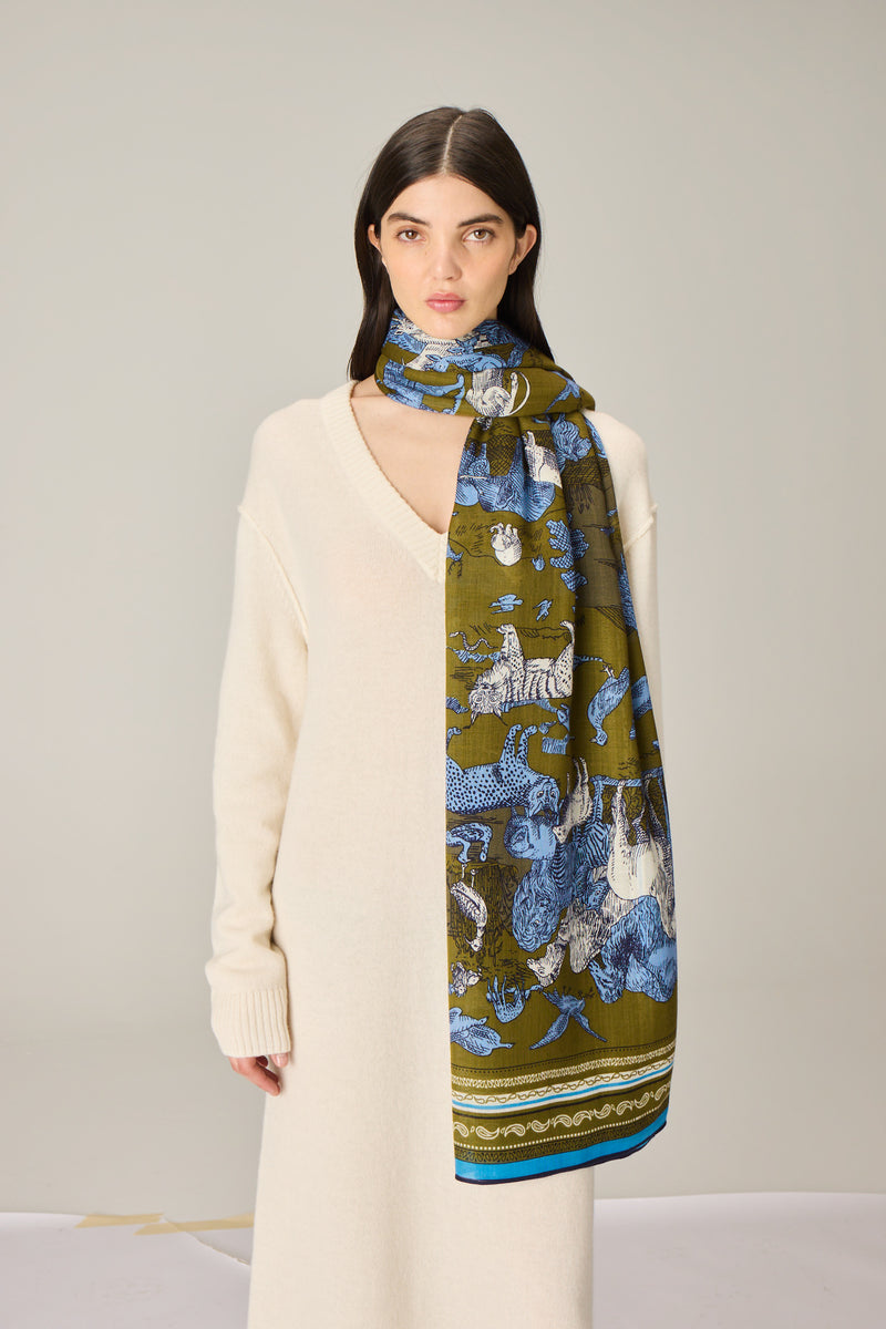 Rêverie Wool Stole in khaki, detail 2