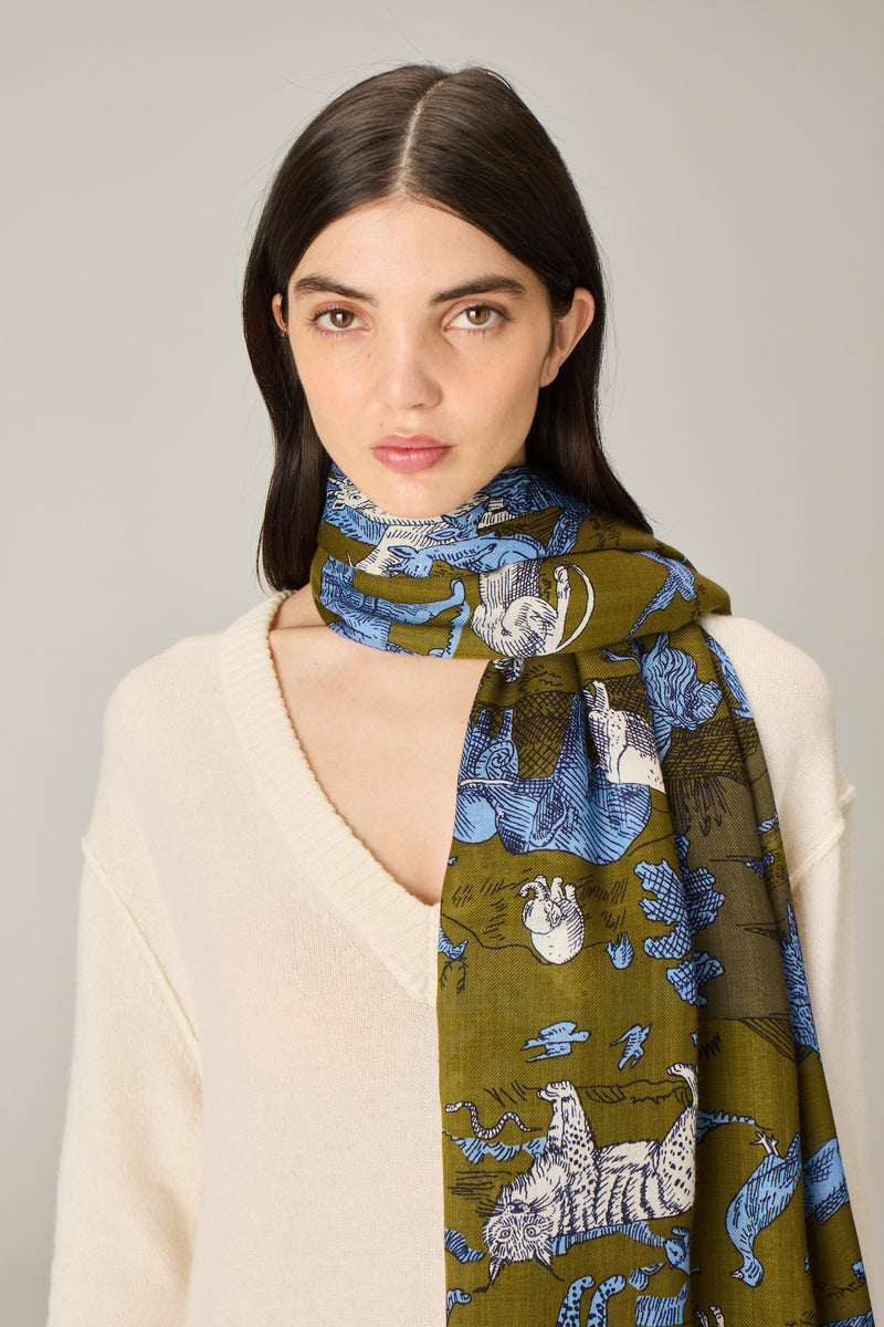 Rêverie Wool Stole in khaki, detail 1