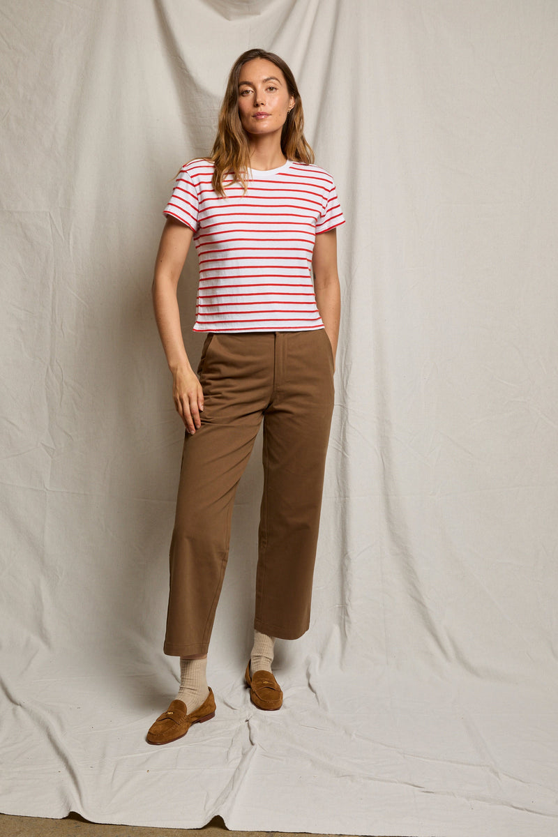 PerfectWhiteTee - Everett Stripe Jersey Striped Short Sleeve Tee - Tomato Stripe