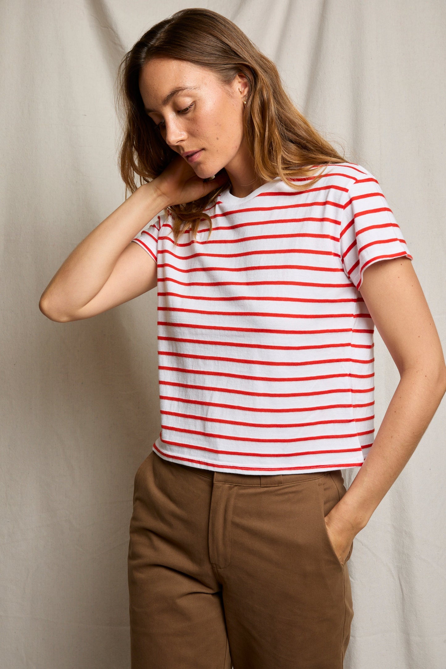 PerfectWhiteTee - Everett Stripe Jersey Striped Short Sleeve Tee - Tomato Stripe