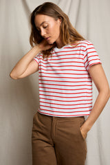 PerfectWhiteTee - Everett Stripe Jersey Striped Short Sleeve Tee - Tomato Stripe