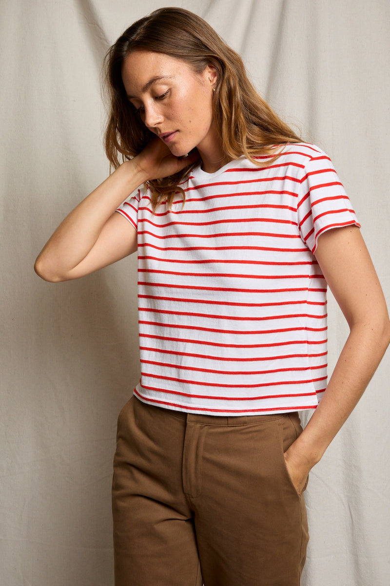 PerfectWhiteTee - Everett Stripe Jersey Striped Short Sleeve Tee - Tomato Stripe