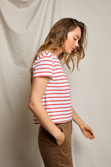 PerfectWhiteTee - Everett Stripe Jersey Striped Short Sleeve Tee - Tomato Stripe