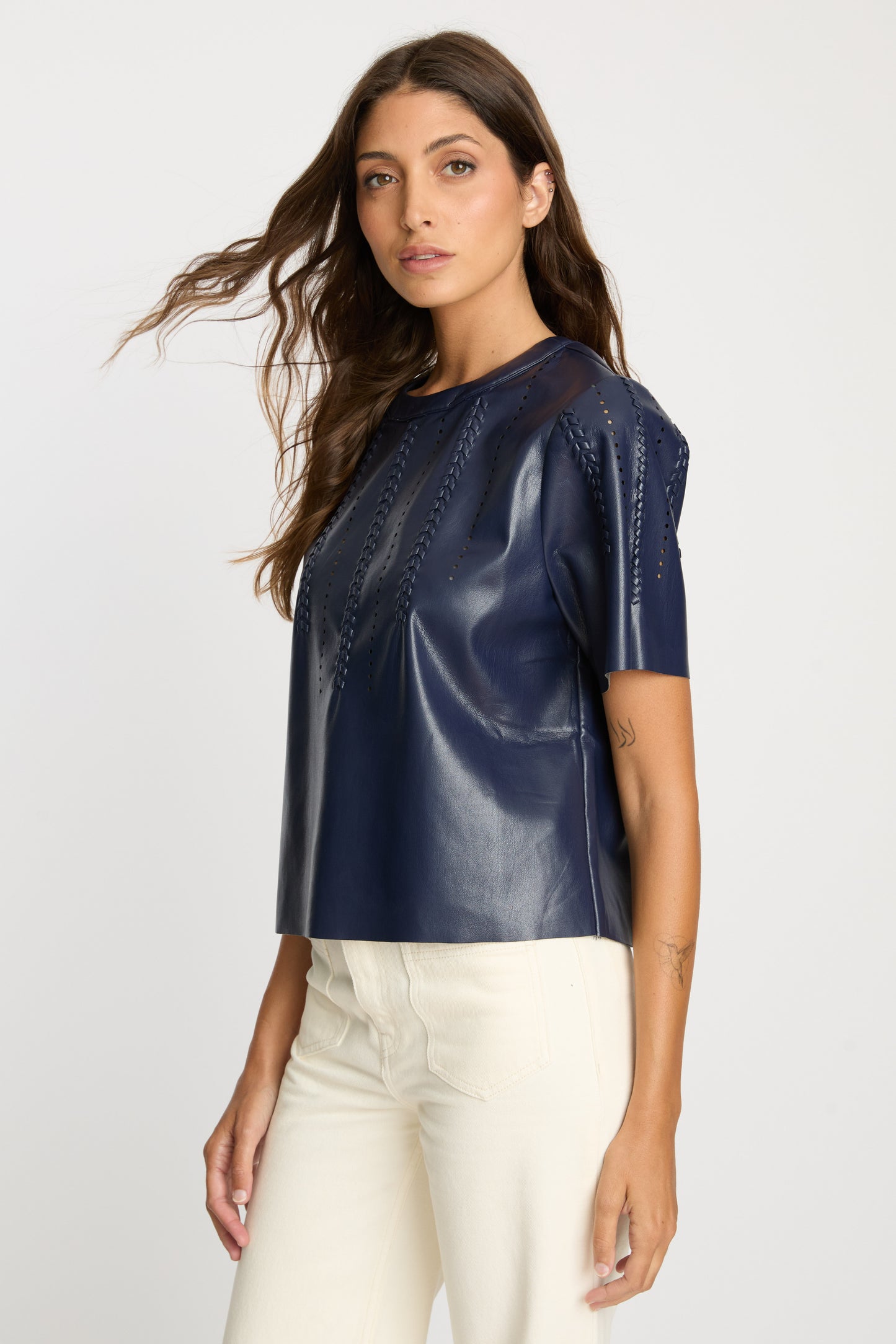 Carsyn Top in Navy Vegan Leather
