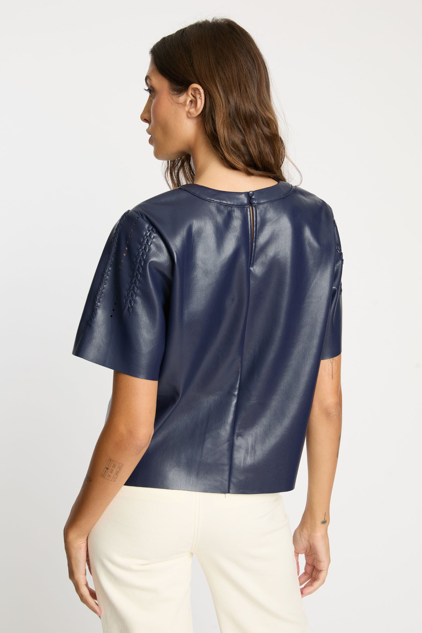 Carsyn Top in Navy Vegan Leather