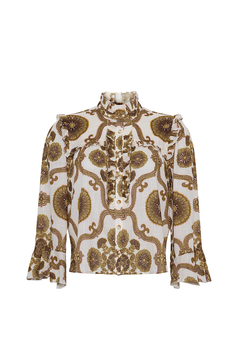 Elowen Top in Mod Floral Olive, front