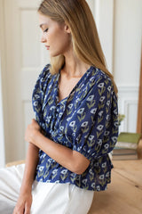 Bastian Top in Pressed Poppies Blue Indigo Organic, view 2