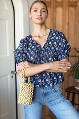 Bastian Top in Pressed Poppies Blue Indigo Organic, view 3