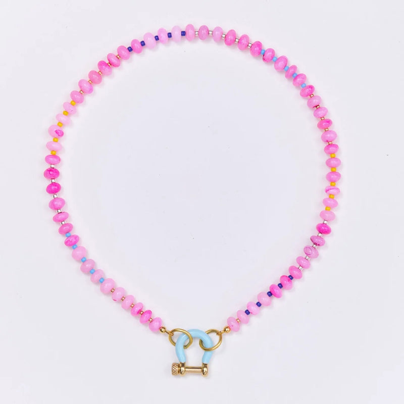 Spicy Dan Maui Necklace, opal beads with enamel carabiner