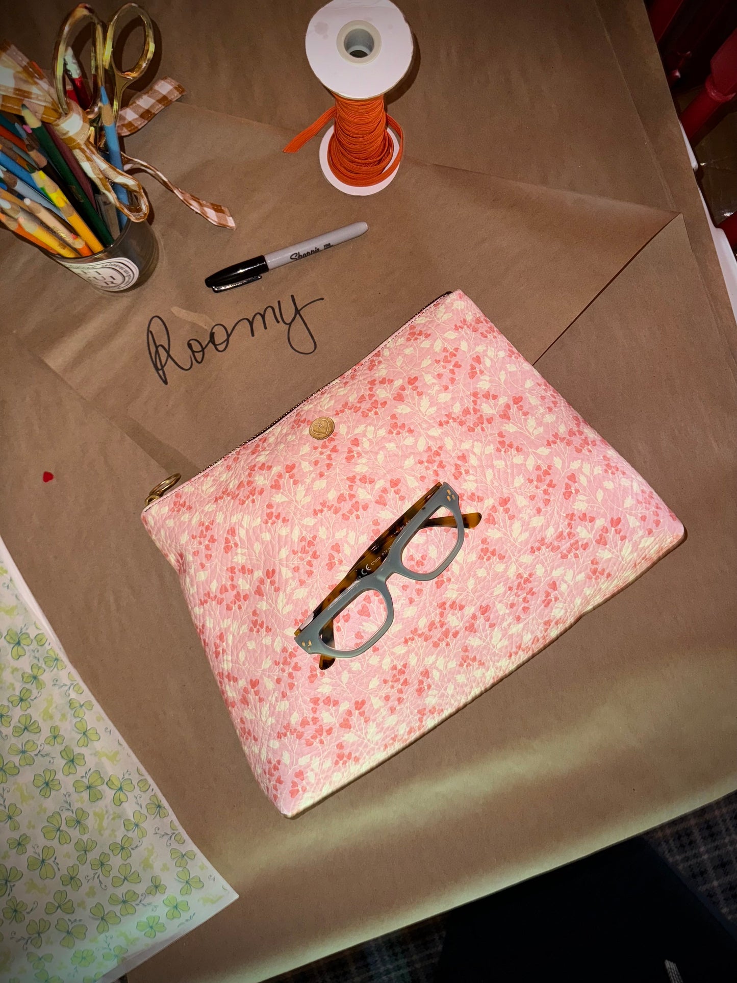 Roomy Leather Tile Bag- LOVE LANGUAGE. NEEDLEPOINT