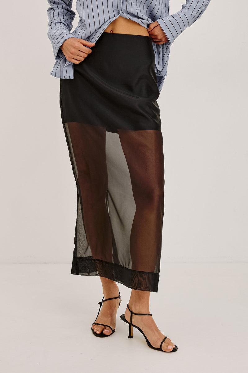 Floran Skirt in Black Organza, front view on model
